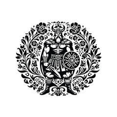 Fototapeta premium viking male with folk art decoration in black and white illustrations, cutout graphic