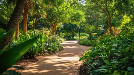 A hidden park gem with quiet walking paths, surrounded by lush greenery and a peaceful atmosphere