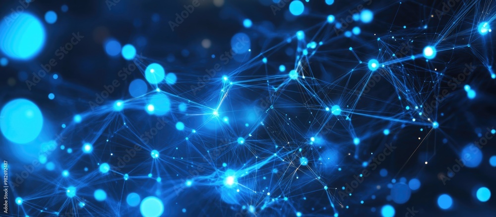 Poster abstract technology background with glowing blue network connections and digital data concept of big