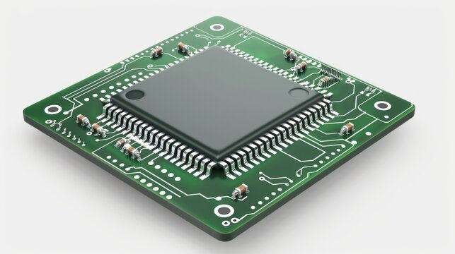 A detailed view of a microchip on a white background, suitable for technology and electronics illustrations