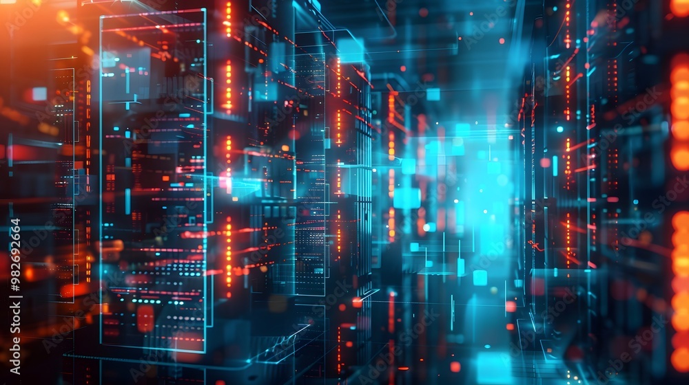 Poster a robust, futuristic infrastructure with multiple backup systems and redundancy layers, illustrated 