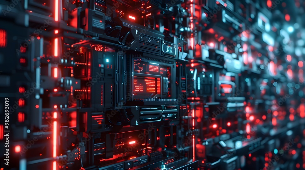 Poster a robust, futuristic infrastructure with multiple backup systems and redundancy layers, illustrated 