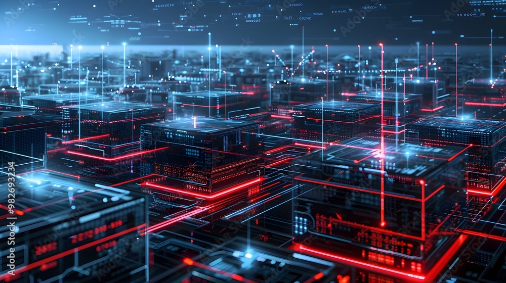 Poster a robust, futuristic infrastructure with multiple backup systems and redundancy layers, illustrated 