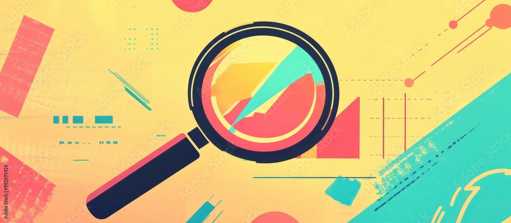 Poster magnifying glass on data analytics chart background concept