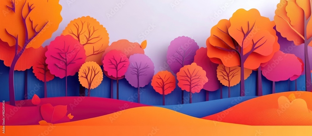 Wall mural Autumn Season Abstract Background Featuring Cutout Paper Trees