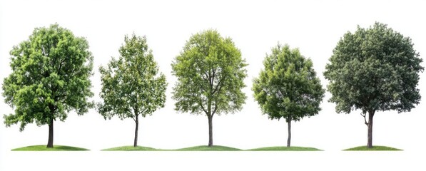 Five Green Trees Isolated on White Background