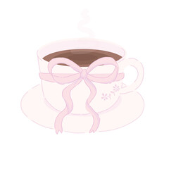 Obraz premium Discover vintage coquette coffee cup art, perfect for cozy mornings and chic home decor. Add charm to your collection with this cute, pastel coffee cup illustration