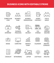 Set of business icons with editable stroke