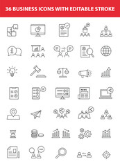 36 business icons with editable stroke
