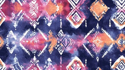 Watercolor ethnic seamless pattern featuring a boho inspired ornament Repeating background with tribal watercolor art Suitable for fabric cloth design wallpaper and wrapping Hand painted print
