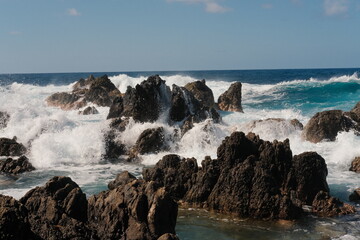 Porto Moniz Natural Swimming Pools waves with rocks