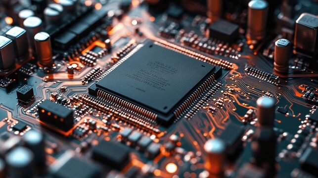 detailed image of a printed circuit board with computer processor microchip technology and architecture for electronic systems