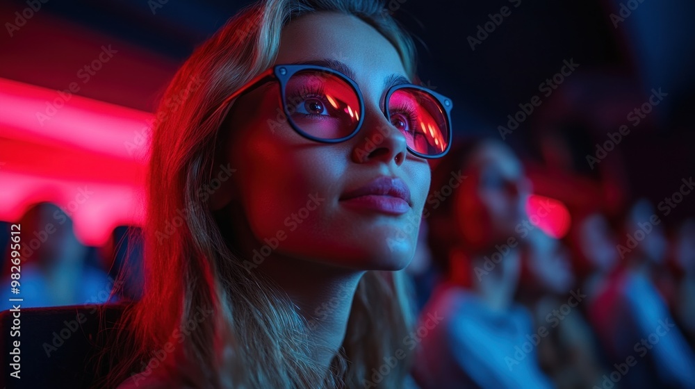 Wall mural Young Woman at a Movie Theater