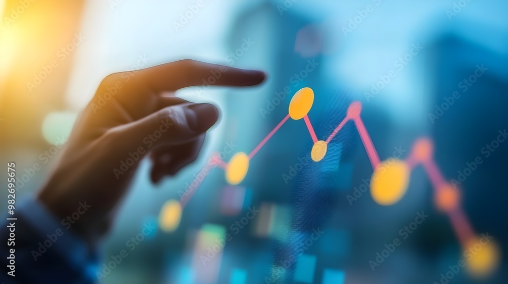 Aufkleber finger pointing at glowing data visualization on futuristic interface