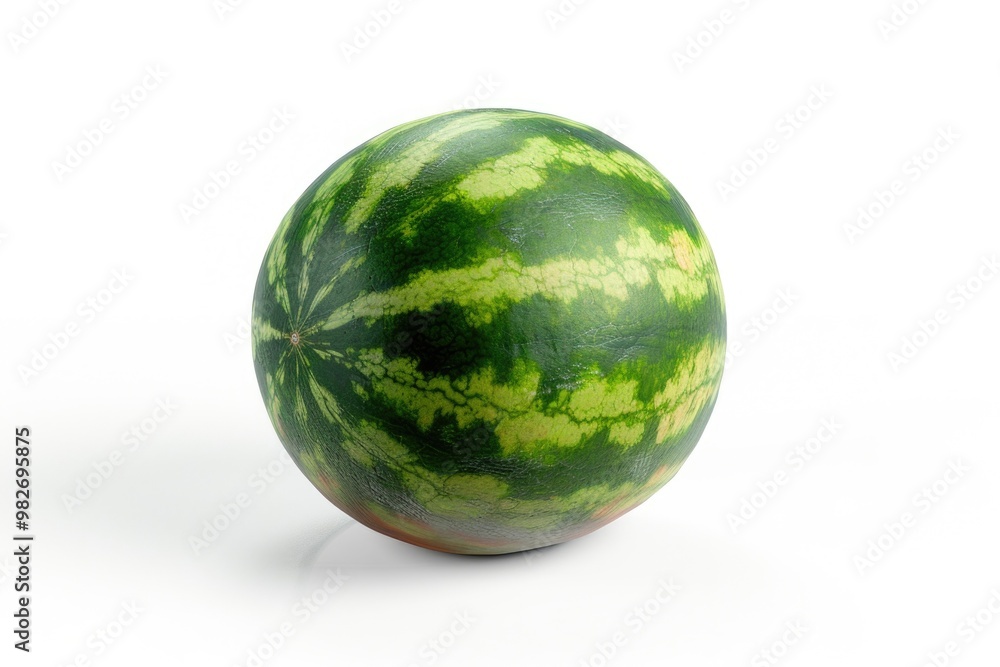 Poster Fresh green watermelon placed on a clean white surface, great for food or still life photography