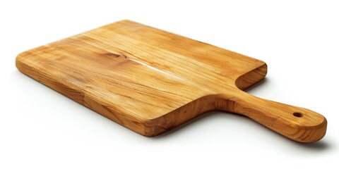 Fototapeta premium A wooden cutting board placed on a clean white surface, ideal for food preparation and presentation