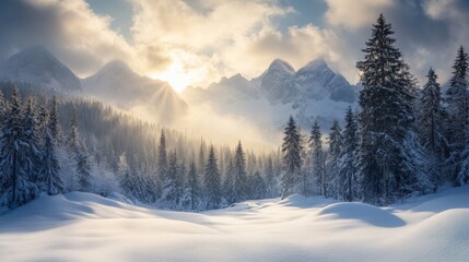 Obraz premium winter landscape mountains snow forest