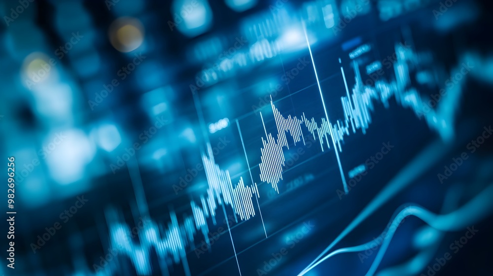 Poster detailed financial data analytics display on digital screen abstract