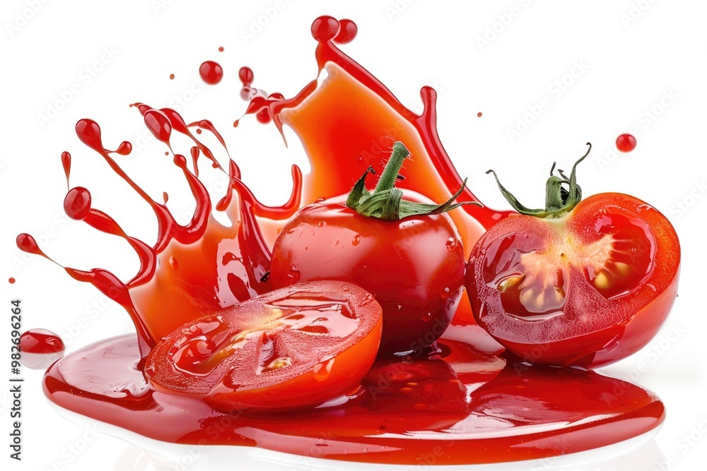 Poster Fresh tomato with a small amount of liquid splashed on its surface