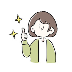 笑顔で親指を立てている女性(キラキラ付)