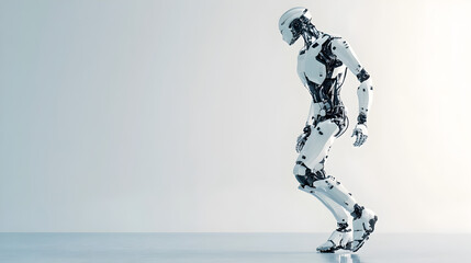 Minimalist robotic figure in motion.



