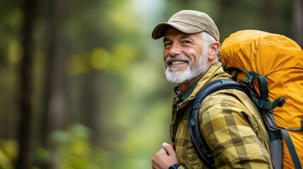 Obraz premium Senior Adventurer Hiking Through Scenic Trails