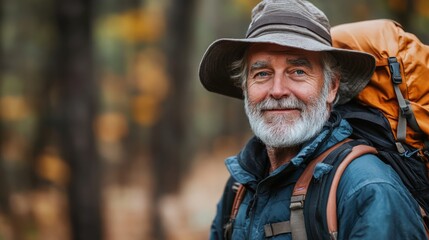 Senior Traveler with Backpack in the Wilderness