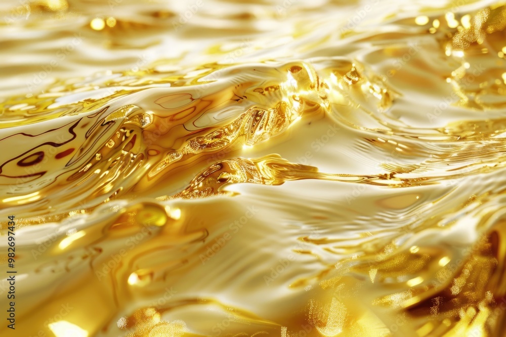 Poster A close-up shot of a golden liquid with ripples and reflections