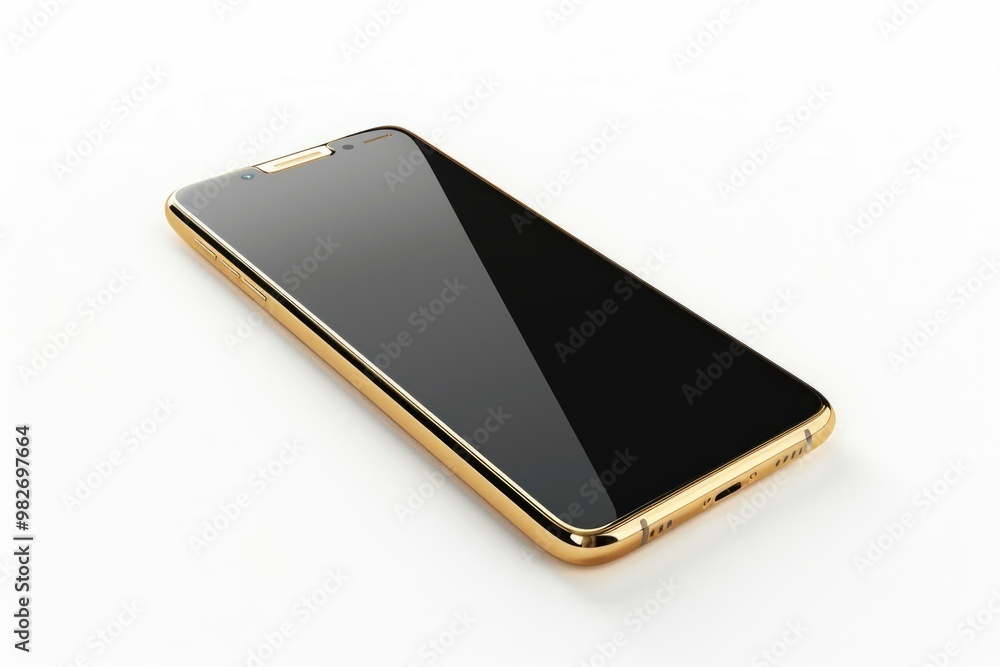 Poster close-up shot of a cell phone on a white background, suitable for use in tech-related designs and il