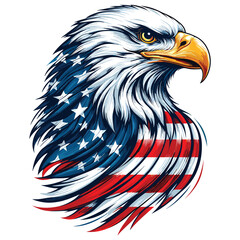 Bald eagle vector illustration in American flag colors, isolated, patriotic symbol, holiday art