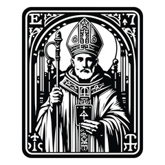 Fototapeta premium bishop with tarot card in black and white illustrations, cutout graphic