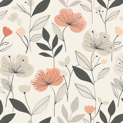 Minimalist Floral Pattern with Abstract Leaves