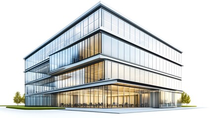 Fototapeta premium Striking Contemporary Corporate Headquarters with Sleek Glass Facade and Innovative Design