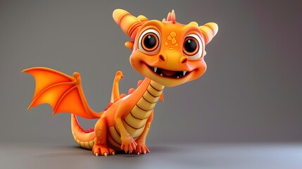 Naklejka premium Adorable 3D Render of a Cute Dragon with Wings: Fantasy Creature Design