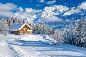 Naklejka premium winter landscape mountains snow forest