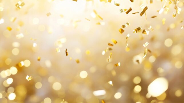 Falling glitter gold confetti light background