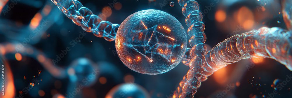 Poster an abstract rendering of cells with transparent membranes,