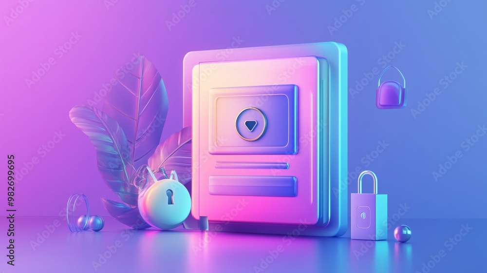 Poster login and password concept 3d illustration. icon composition with site interface with secure login f