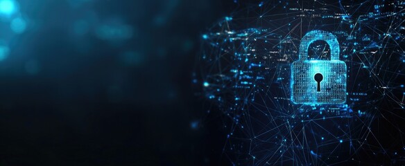 Cyber Security Concept: Digital Lock and Network Protection