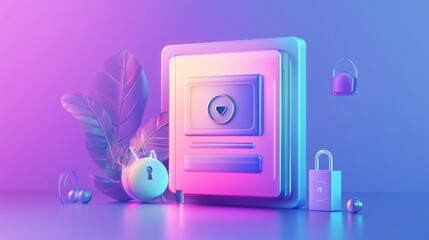 Login and password concept 3D illustration. Icon composition with site interface with secure login form for personal online account or social media profile. Vector illustration for modern web design