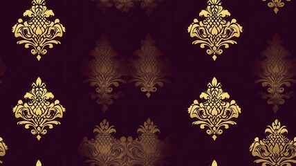 seamless pattern, Elegant vintage damask pattern with gold and dark background, perfect for luxury design projects and upscale decorations.