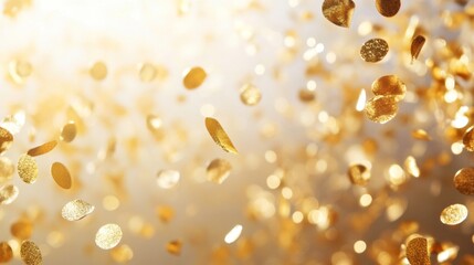 Falling glitter gold confetti light background