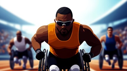 Athletes with disabilities showcase determination at a vibrant track and field event in a packed stadium