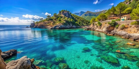 Obraz premium Turquoise sea summer landscape in Deia, Mallorca, Spain , Mallorca, Majorca, Spain, Europe, Deia, landscape, turquoise