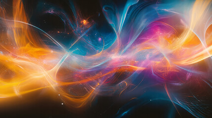 A bold abstract representation of particles moving through a quantum field,