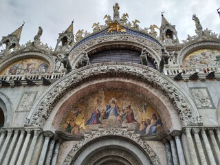 St. Mark Basilica in Venice, Italy. The classic architecture and painting are beautiful. Suitable for background, wallpaper and presentation slide.