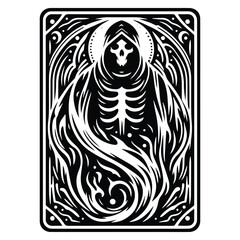 ghost with tarot card in black and white illustrations, cutout graphic