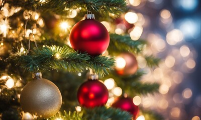 Fototapeta premium Christmas celebration decorative background with red golden blues and white