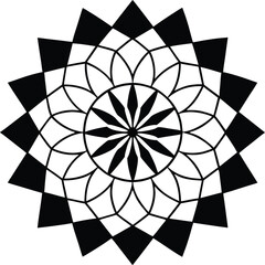 Intricate Black and White Mandala Design with Geometric Symmetry