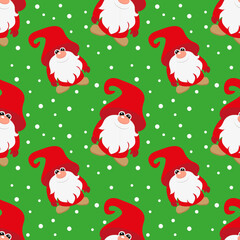 Vector illustration. Gnome Santa Claus cartoon seamless pattern.